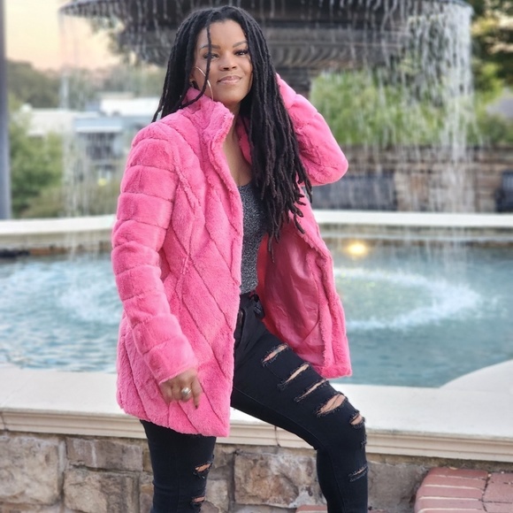 Hot Pink Faux Fur Coat - Picture 2 of 6